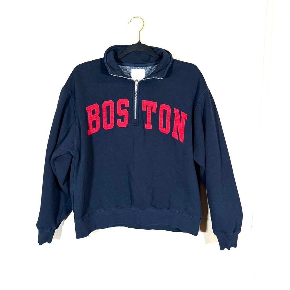 Lazy Sunday Quarter Zip Pullover Sweatshirt Navy Blue Large